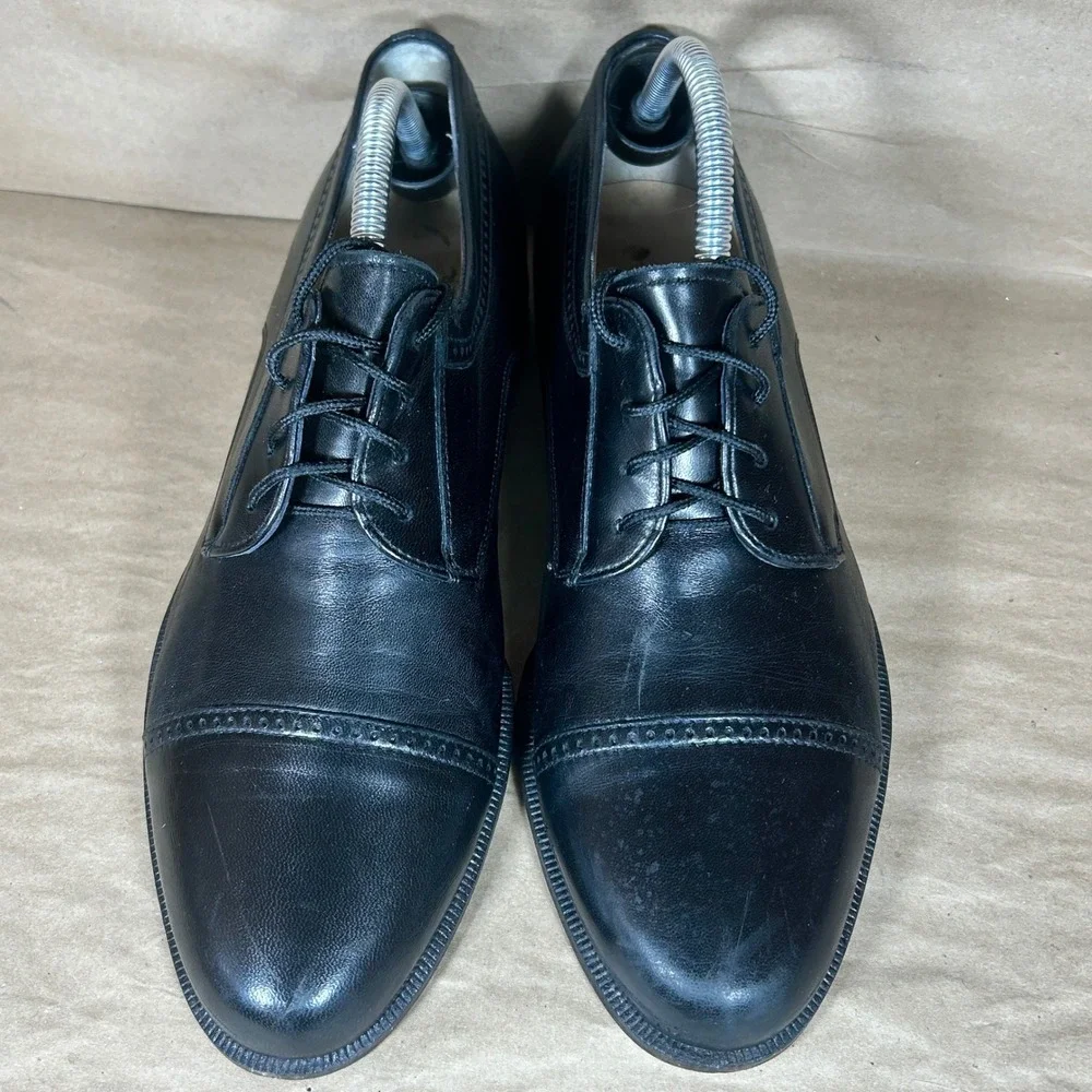 Bally Trino Dress Shoes Mens 9 D Black Solid Leather Cap Toe Oxford Italy